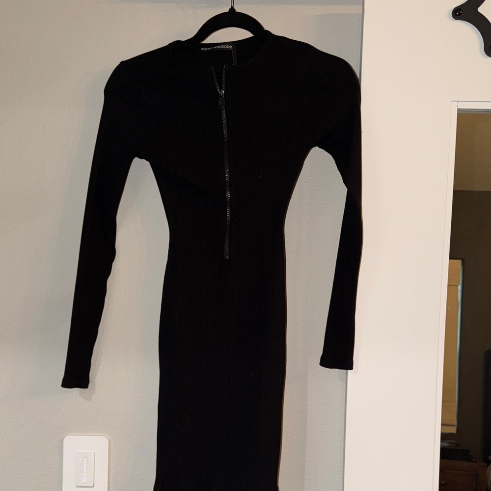 Naked Wardrobe Black Long Sleeve Dress with Zipper